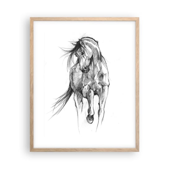 Obraz - Plakat - We wdzięcznym kłusie - 40x50cm - Koń Grafika Zwierzęta - Foto Plakaty w ramie koloru jasny dąb do Salonu Sypialni ARTTOR ARTTOR