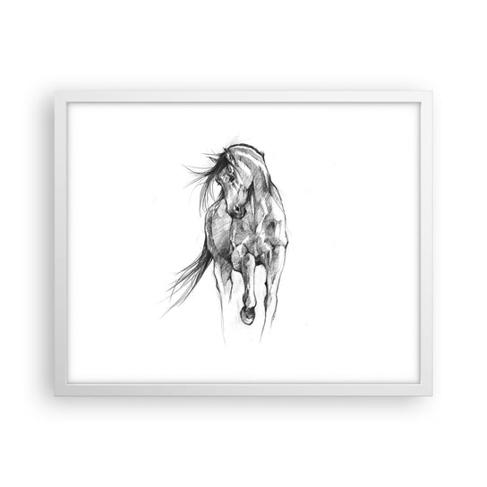 Obraz - Plakat - We wdzięcznym kłusie - 50x40cm - Koń Grafika Zwierzęta - Foto Plakaty w ramie koloru białego do Salonu Sypialni ARTTOR ARTTOR