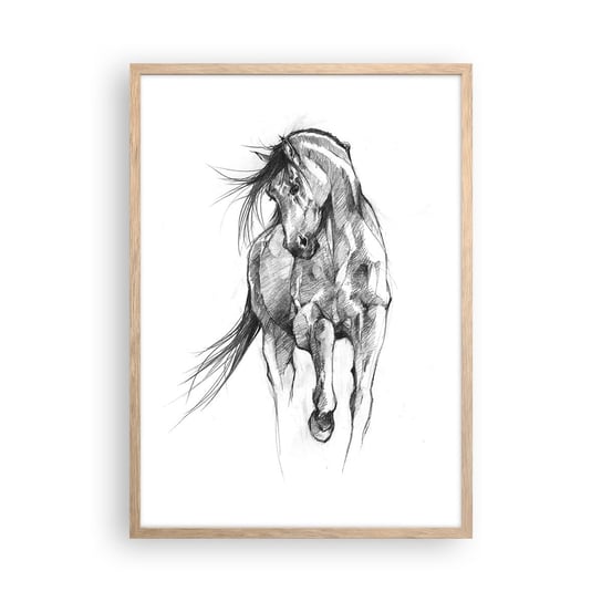 Obraz - Plakat - We wdzięcznym kłusie - 50x70cm - Koń Grafika Zwierzęta - Nowoczesny modny obraz Plakat rama jasny dąb ARTTOR ARTTOR