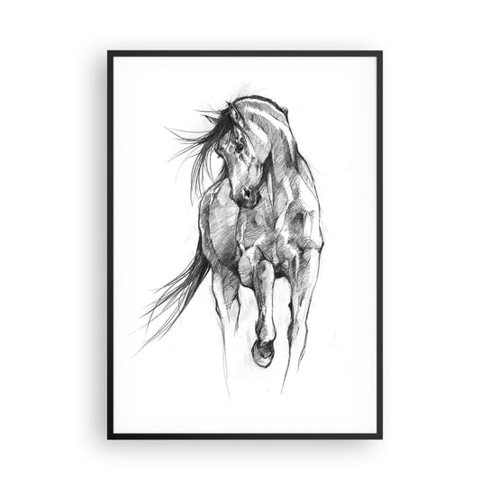 Obraz - Plakat - We wdzięcznym kłusie - 70x100cm - Koń Grafika Zwierzęta - Foto Plakaty w ramie koloru czarnego do Salonu Sypialni ARTTOR ARTTOR