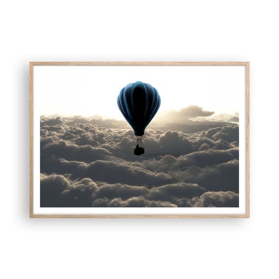 Obraz - Plakat - Wędrowiec ponad chmurami - 100x70cm - Krajobraz Lot Balonem Podróże - Foto Plakaty w ramie koloru jasny dąb do Salonu Sypialni ARTTOR ARTTOR