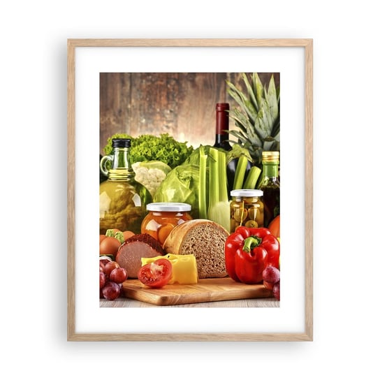 Obraz - Plakat - Wędzone, pieczone, marynowane - 40x50cm - Gastronomia Warzywa Owoce - Foto Plakaty w ramie koloru jasny dąb do Salonu Sypialni ARTTOR ARTTOR