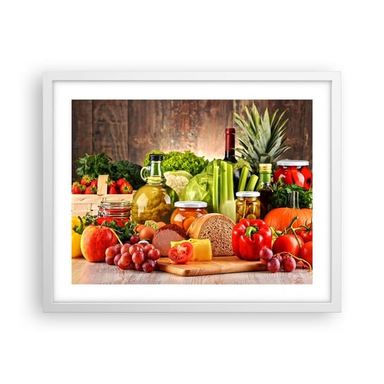 Obraz - Plakat - Wędzone, pieczone, marynowane - 50x40cm - Gastronomia Warzywa Owoce - Foto Plakaty w ramie koloru białego do Salonu Sypialni ARTTOR ARTTOR
