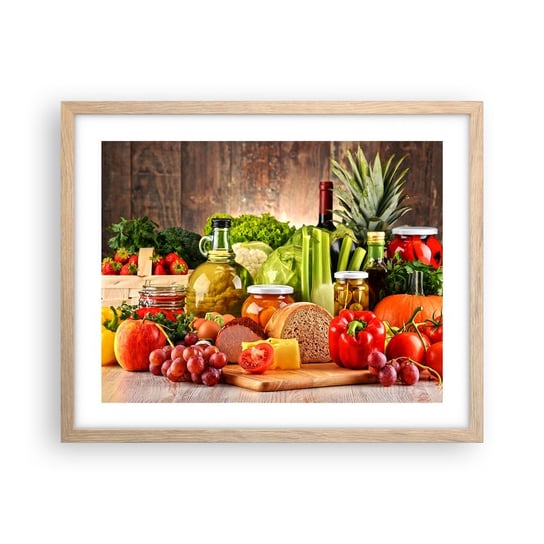 Obraz - Plakat - Wędzone, pieczone, marynowane - 50x40cm - Gastronomia Warzywa Owoce - Foto Plakaty w ramie koloru jasny dąb do Salonu Sypialni ARTTOR ARTTOR