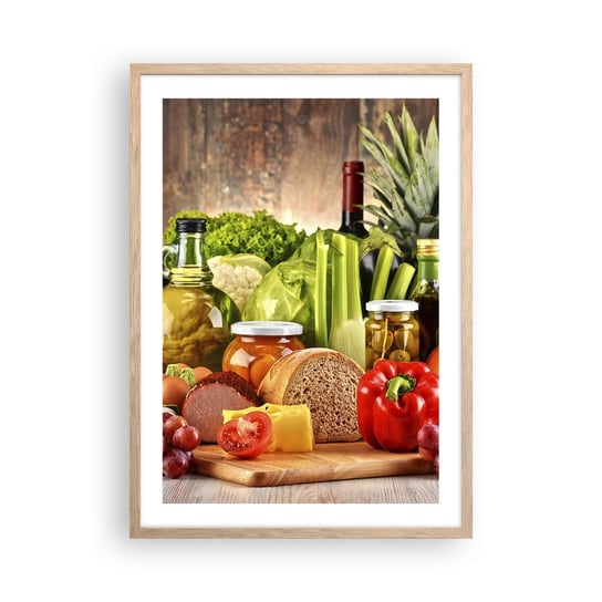 Obraz - Plakat - Wędzone, pieczone, marynowane - 50x70cm - Gastronomia Warzywa Owoce - Nowoczesny modny obraz Plakat rama jasny dąb ARTTOR ARTTOR