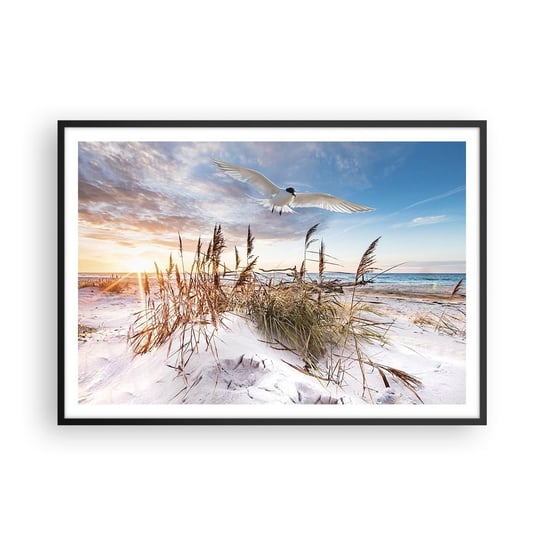 Obraz - Plakat - Wiatr od morza - 100x70cm - Morze Plaża Wydma - Foto Plakaty w ramie koloru czarnego do Salonu Sypialni ARTTOR ARTTOR