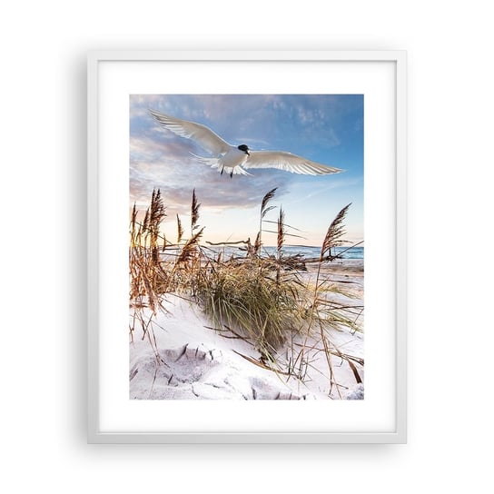 Obraz - Plakat - Wiatr od morza - 40x50cm - Morze Plaża Wydma - Foto Plakaty w ramie koloru białego do Salonu Sypialni ARTTOR ARTTOR