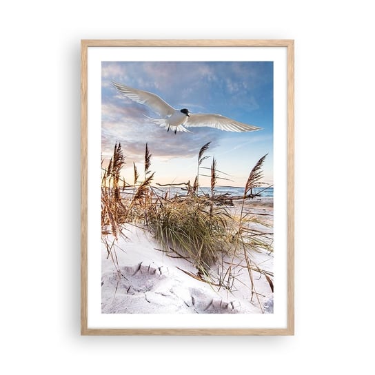 Obraz - Plakat - Wiatr od morza - 50x70cm - Morze Plaża Wydma - Nowoczesny modny obraz Plakat rama jasny dąb ARTTOR ARTTOR