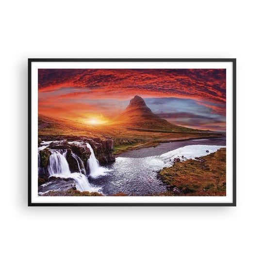 Obraz - Plakat - Widok Śródziemia - 100x70cm - Krajobraz Wodospad Islandia - Foto Plakaty w ramie koloru czarnego do Salonu Sypialni ARTTOR ARTTOR