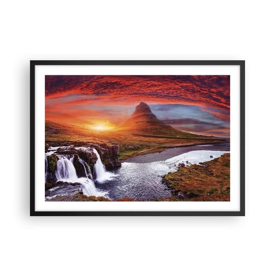 Obraz - Plakat - Widok Śródziemia - 70x50cm - Krajobraz Wodospad Islandia - Nowoczesny modny obraz Plakat czarna rama ARTTOR ARTTOR