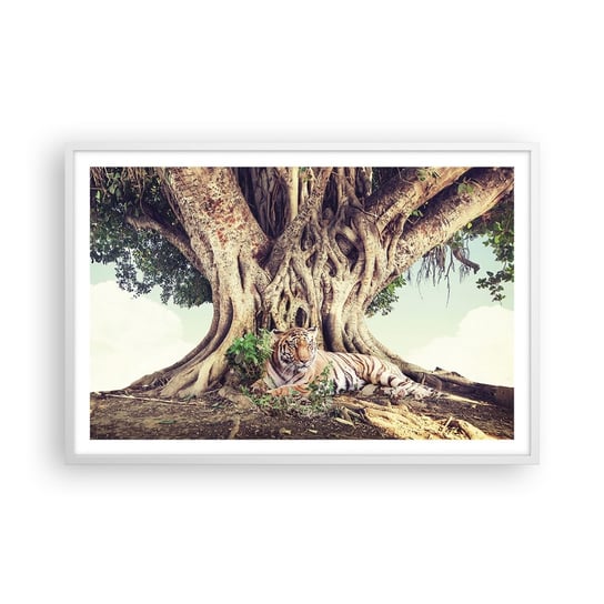 Obraz - Plakat - Widok z Księgi Rodzaju - 91x61cm - Tygrys Bengalski Indie Krajobraz - Foto Plakaty na ścianę w ramie białej - Plakat do Salonu Sypialni ARTTOR ARTTOR