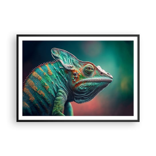 Obraz - Plakat - Widzisz mnie? Niedobrze… - 100x70cm - Kameleon Zwierzęta Gad - Foto Plakaty w ramie koloru czarnego do Salonu Sypialni ARTTOR ARTTOR