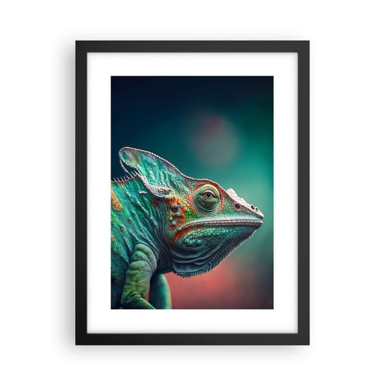 Obraz - Plakat - Widzisz mnie? Niedobrze… - 30x40cm - Kameleon Zwierzęta Gad - Foto Plakaty na ścianę w czarnej ramie - Plakat do Salonu Sypialni ARTTOR ARTTOR