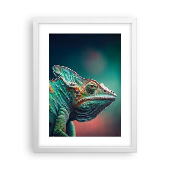Obraz - Plakat - Widzisz mnie? Niedobrze… - 30x40cm - Kameleon Zwierzęta Gad - Foto Plakaty na ścianę w ramie białej - Plakat do Salonu Sypialni ARTTOR ARTTOR