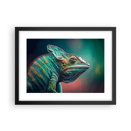 Obraz - Plakat - Widzisz mnie? Niedobrze… - 40x30cm - Kameleon Zwierzęta Gad - Foto Plakaty na ścianę w czarnej ramie - Plakat do Salonu Sypialni ARTTOR ARTTOR