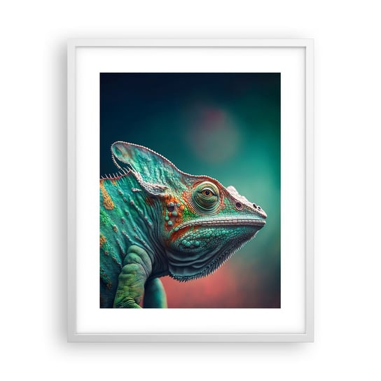 Obraz - Plakat - Widzisz mnie? Niedobrze… - 40x50cm - Kameleon Zwierzęta Gad - Foto Plakaty w ramie koloru białego do Salonu Sypialni ARTTOR ARTTOR
