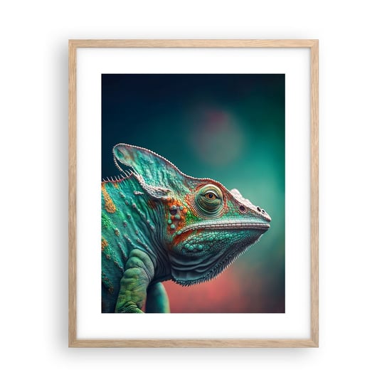 Obraz - Plakat - Widzisz mnie? Niedobrze… - 40x50cm - Kameleon Zwierzęta Gad - Foto Plakaty w ramie koloru jasny dąb do Salonu Sypialni ARTTOR ARTTOR