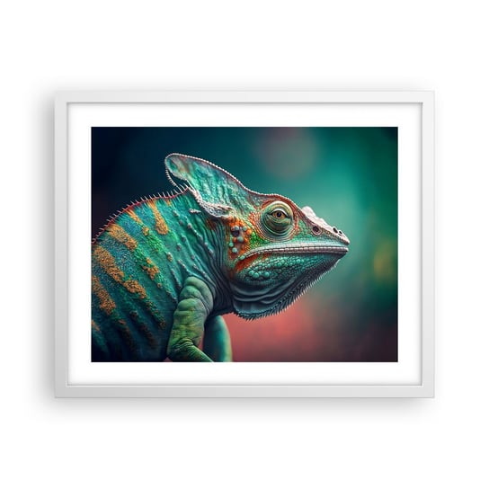 Obraz - Plakat - Widzisz mnie? Niedobrze… - 50x40cm - Kameleon Zwierzęta Gad - Foto Plakaty w ramie koloru białego do Salonu Sypialni ARTTOR ARTTOR