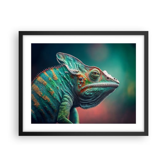 Obraz - Plakat - Widzisz mnie? Niedobrze… - 50x40cm - Kameleon Zwierzęta Gad - Foto Plakaty w ramie koloru czarnego do Salonu Sypialni ARTTOR ARTTOR