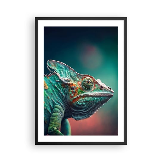 Obraz - Plakat - Widzisz mnie? Niedobrze… - 50x70cm - Kameleon Zwierzęta Gad - Nowoczesny modny obraz Plakat czarna rama ARTTOR ARTTOR