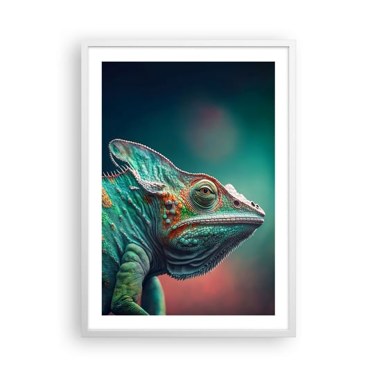 Obraz - Plakat - Widzisz mnie? Niedobrze… - 50x70cm - Kameleon Zwierzęta Gad - Nowoczesny modny obraz Plakat rama biała ARTTOR ARTTOR