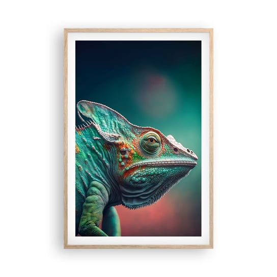 Obraz - Plakat - Widzisz mnie? Niedobrze… - 61x91cm - Kameleon Zwierzęta Gad - Foto Plakaty na ścianę w ramie jasny dąb - Plakat do Salonu Sypialni ARTTOR ARTTOR