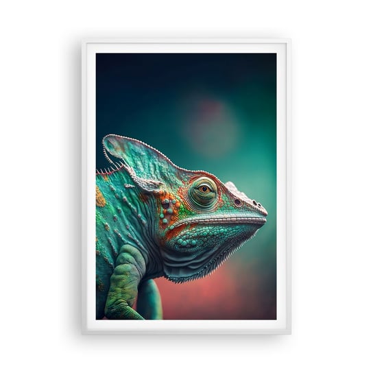 Obraz - Plakat - Widzisz mnie? Niedobrze… - 70x100cm - Kameleon Zwierzęta Gad - Foto Plakaty w ramie koloru białego do Salonu Sypialni ARTTOR ARTTOR