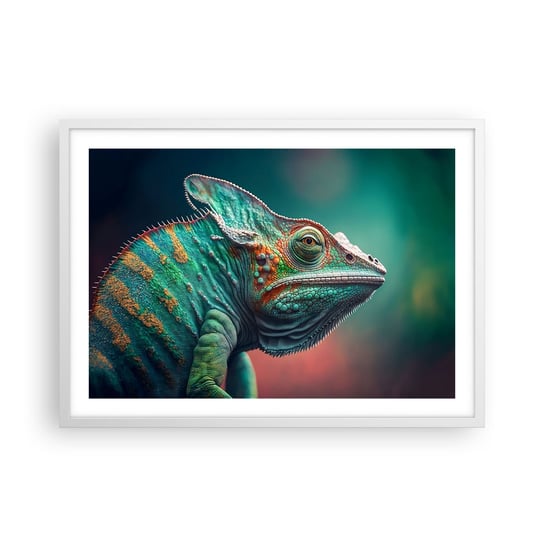 Obraz - Plakat - Widzisz mnie? Niedobrze… - 70x50cm - Kameleon Zwierzęta Gad - Nowoczesny modny obraz Plakat rama biała ARTTOR ARTTOR