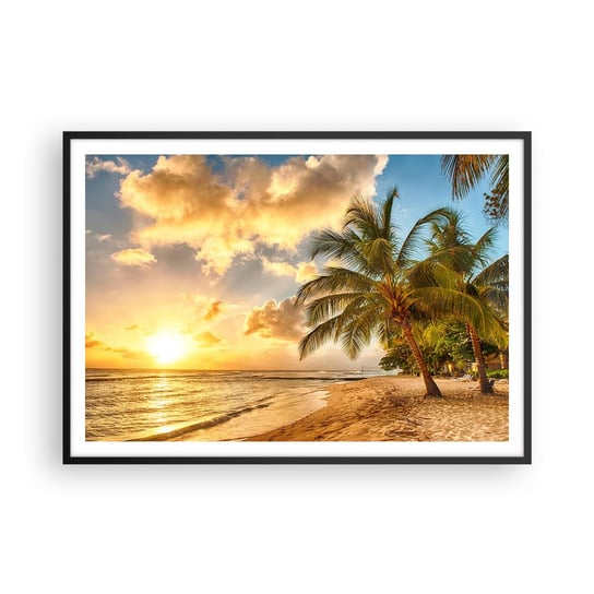 Obraz - Plakat - Wieczne lato, zawsze wakacje - 100x70cm - Krajobraz Plaża Palma Kokosowa - Foto Plakaty w ramie koloru czarnego do Salonu Sypialni ARTTOR ARTTOR