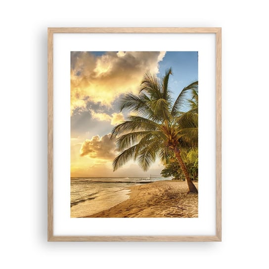 Obraz - Plakat - Wieczne lato, zawsze wakacje - 40x50cm - Krajobraz Plaża Palma Kokosowa - Foto Plakaty w ramie koloru jasny dąb do Salonu Sypialni ARTTOR ARTTOR