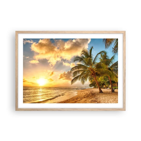 Obraz - Plakat - Wieczne lato, zawsze wakacje - 70x50cm - Krajobraz Plaża Palma Kokosowa - Nowoczesny modny obraz Plakat rama jasny dąb ARTTOR ARTTOR