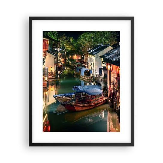 Obraz - Plakat - Wieczór na chińskiej ulicy - 40x50cm - Krajobraz Miasto Azja - Foto Plakaty w ramie koloru czarnego do Salonu Sypialni ARTTOR ARTTOR