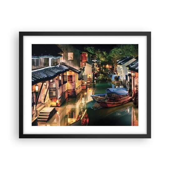 Obraz - Plakat - Wieczór na chińskiej ulicy - 50x40cm - Krajobraz Miasto Azja - Foto Plakaty w ramie koloru czarnego do Salonu Sypialni ARTTOR ARTTOR