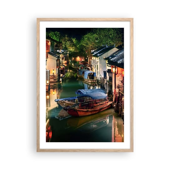 Obraz - Plakat - Wieczór na chińskiej ulicy - 50x70cm - Krajobraz Miasto Azja - Nowoczesny modny obraz Plakat rama jasny dąb ARTTOR ARTTOR