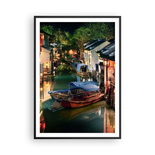 Obraz - Plakat - Wieczór na chińskiej ulicy - 70x100cm - Krajobraz Miasto Azja - Foto Plakaty w ramie koloru czarnego do Salonu Sypialni ARTTOR ARTTOR