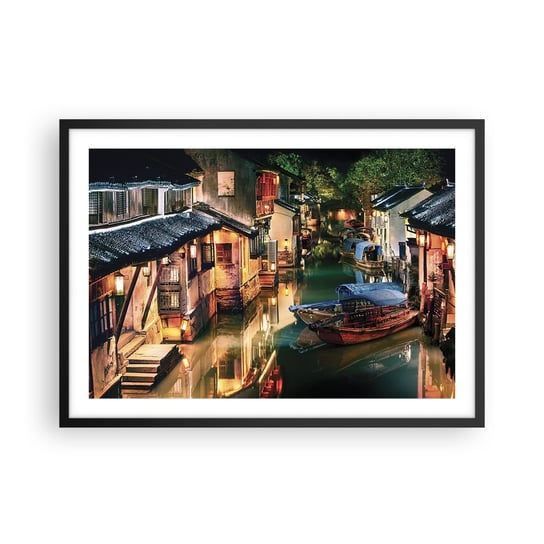Obraz - Plakat - Wieczór na chińskiej ulicy - 70x50cm - Krajobraz Miasto Azja - Nowoczesny modny obraz Plakat czarna rama ARTTOR ARTTOR