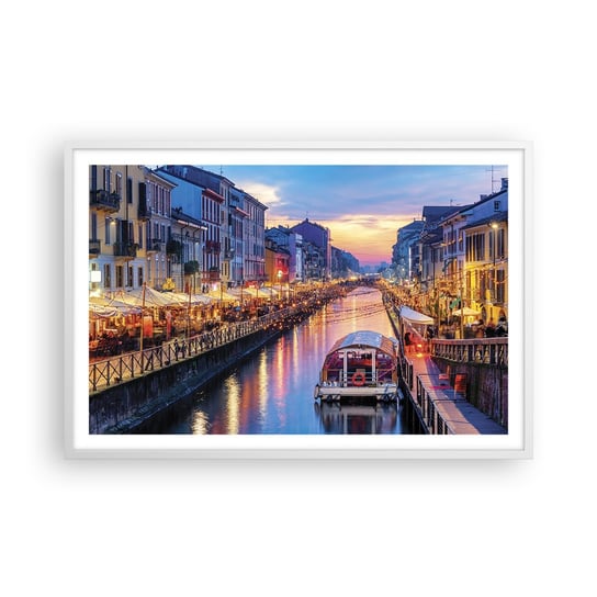 Obraz - Plakat - Wieczór światła i zabawy - 91x61cm - Miasto Mediolan Włochy - Foto Plakaty na ścianę w ramie białej - Plakat do Salonu Sypialni ARTTOR ARTTOR