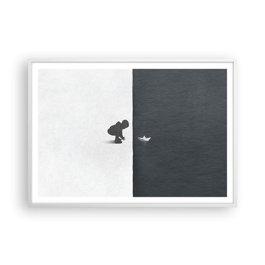 Obraz - Plakat - Wielka wyprawa - 100x70cm - Dziecko Czarno-Biały Woda - Foto Plakaty w ramie koloru białego do Salonu Sypialni ARTTOR ARTTOR