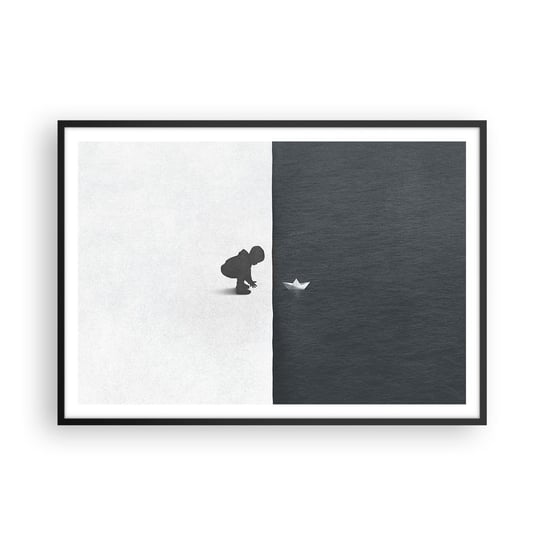 Obraz - Plakat - Wielka wyprawa - 100x70cm - Dziecko Czarno-Biały Woda - Foto Plakaty w ramie koloru czarnego do Salonu Sypialni ARTTOR ARTTOR