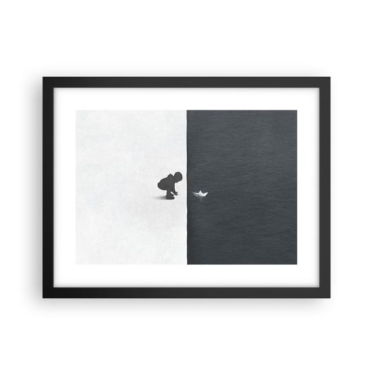 Obraz - Plakat - Wielka wyprawa - 40x30cm - Dziecko Czarno-Biały Woda - Foto Plakaty na ścianę w czarnej ramie - Plakat do Salonu Sypialni ARTTOR ARTTOR