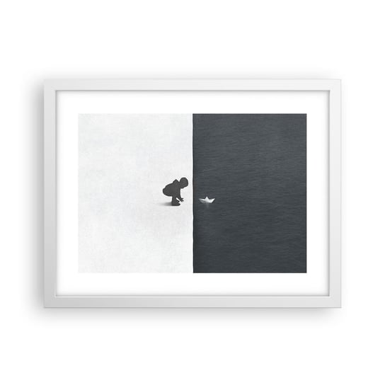 Obraz - Plakat - Wielka wyprawa - 40x30cm - Dziecko Czarno-Biały Woda - Foto Plakaty na ścianę w ramie białej - Plakat do Salonu Sypialni ARTTOR ARTTOR