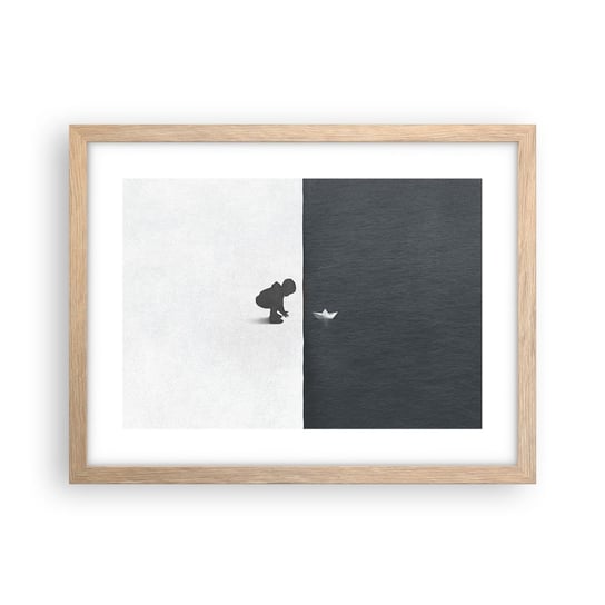 Obraz - Plakat - Wielka wyprawa - 40x30cm - Dziecko Czarno-Biały Woda - Foto Plakaty na ścianę w ramie jasny dąb - Plakat do Salonu Sypialni ARTTOR ARTTOR