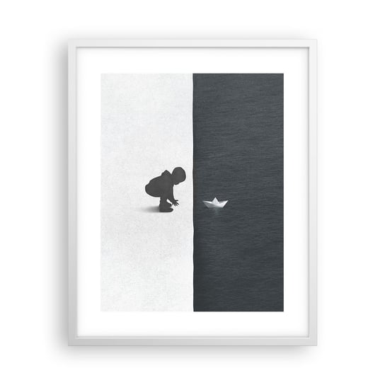 Obraz - Plakat - Wielka wyprawa - 40x50cm - Dziecko Czarno-Biały Woda - Foto Plakaty w ramie koloru białego do Salonu Sypialni ARTTOR ARTTOR