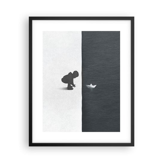 Obraz - Plakat - Wielka wyprawa - 40x50cm - Dziecko Czarno-Biały Woda - Foto Plakaty w ramie koloru czarnego do Salonu Sypialni ARTTOR ARTTOR