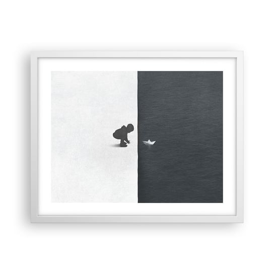 Obraz - Plakat - Wielka wyprawa - 50x40cm - Dziecko Czarno-Biały Woda - Foto Plakaty w ramie koloru białego do Salonu Sypialni ARTTOR ARTTOR