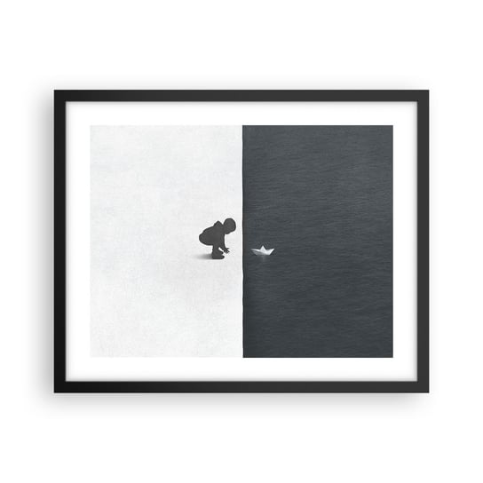Obraz - Plakat - Wielka wyprawa - 50x40cm - Dziecko Czarno-Biały Woda - Foto Plakaty w ramie koloru czarnego do Salonu Sypialni ARTTOR ARTTOR