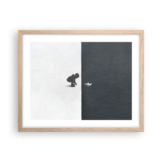 Obraz - Plakat - Wielka wyprawa - 50x40cm - Dziecko Czarno-Biały Woda - Foto Plakaty w ramie koloru jasny dąb do Salonu Sypialni ARTTOR ARTTOR