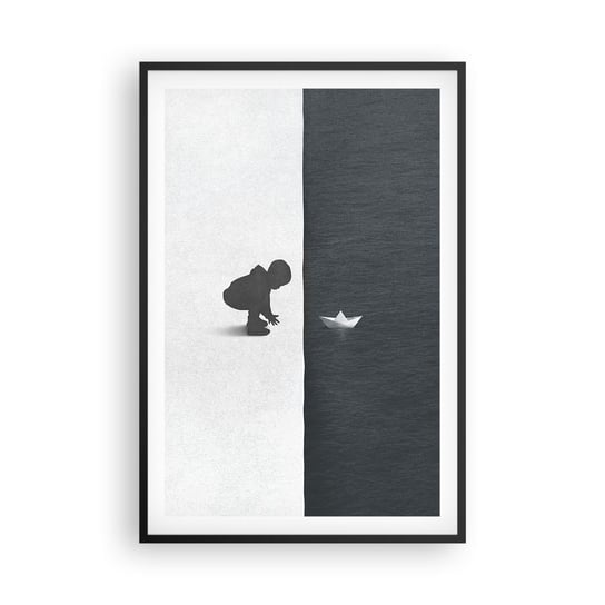 Obraz - Plakat - Wielka wyprawa - 61x91cm - Dziecko Czarno-Biały Woda - Foto Plakaty na ścianę w czarnej ramie - Plakat do Salonu Sypialni ARTTOR ARTTOR