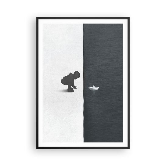 Obraz - Plakat - Wielka wyprawa - 70x100cm - Dziecko Czarno-Biały Woda - Foto Plakaty w ramie koloru czarnego do Salonu Sypialni ARTTOR ARTTOR