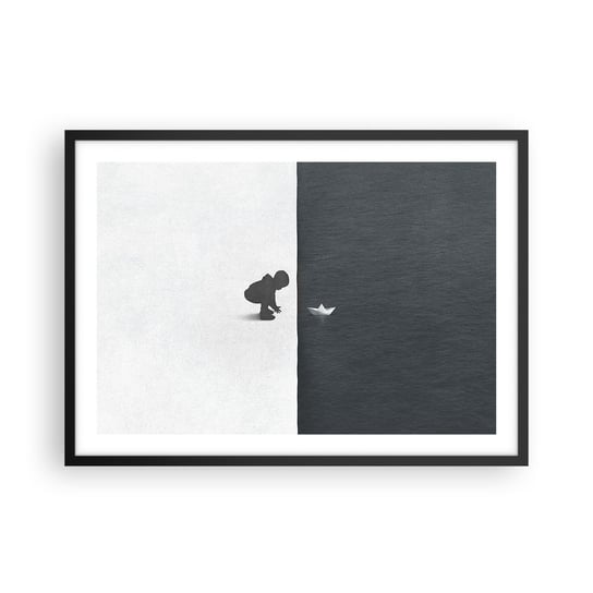 Obraz - Plakat - Wielka wyprawa - 70x50cm - Dziecko Czarno-Biały Woda - Nowoczesny modny obraz Plakat czarna rama ARTTOR ARTTOR